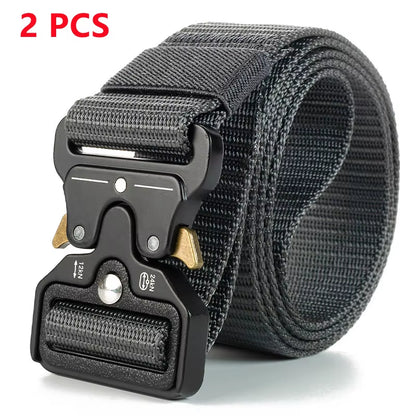 2PC Adjustable Unisex Canvas Nylon Tactical Belt with Plastic Buckle for Women & Men Casual Jeans Pants