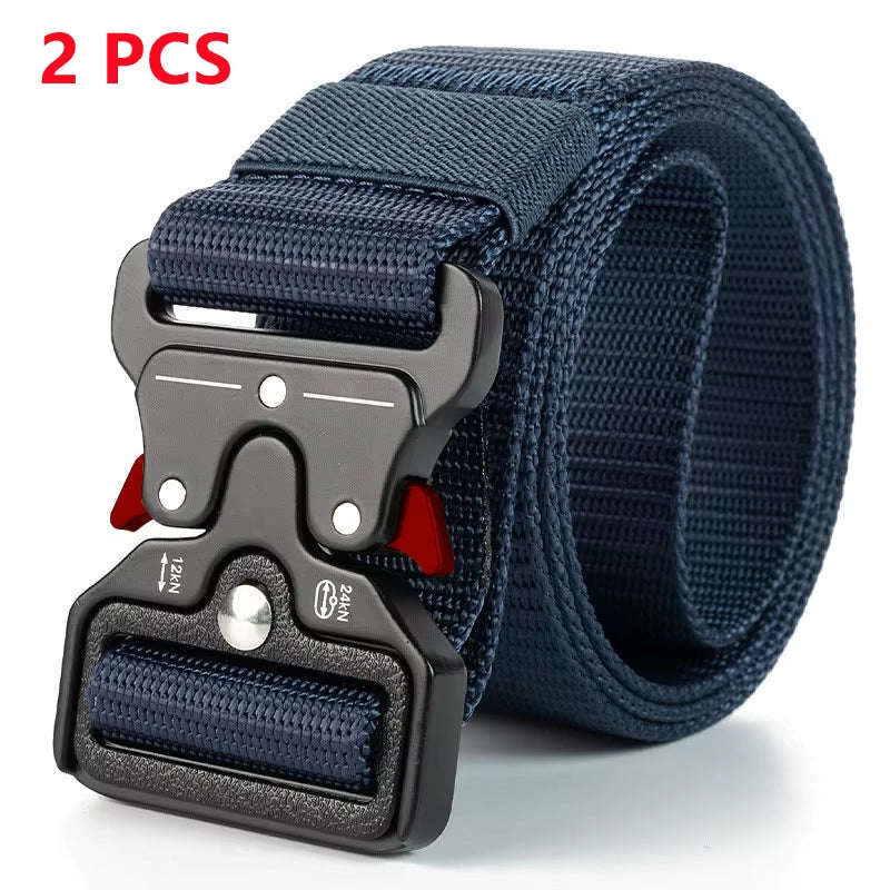 2PC Adjustable Unisex Canvas Nylon Tactical Belt with Plastic Buckle for Women & Men Casual Jeans Pants