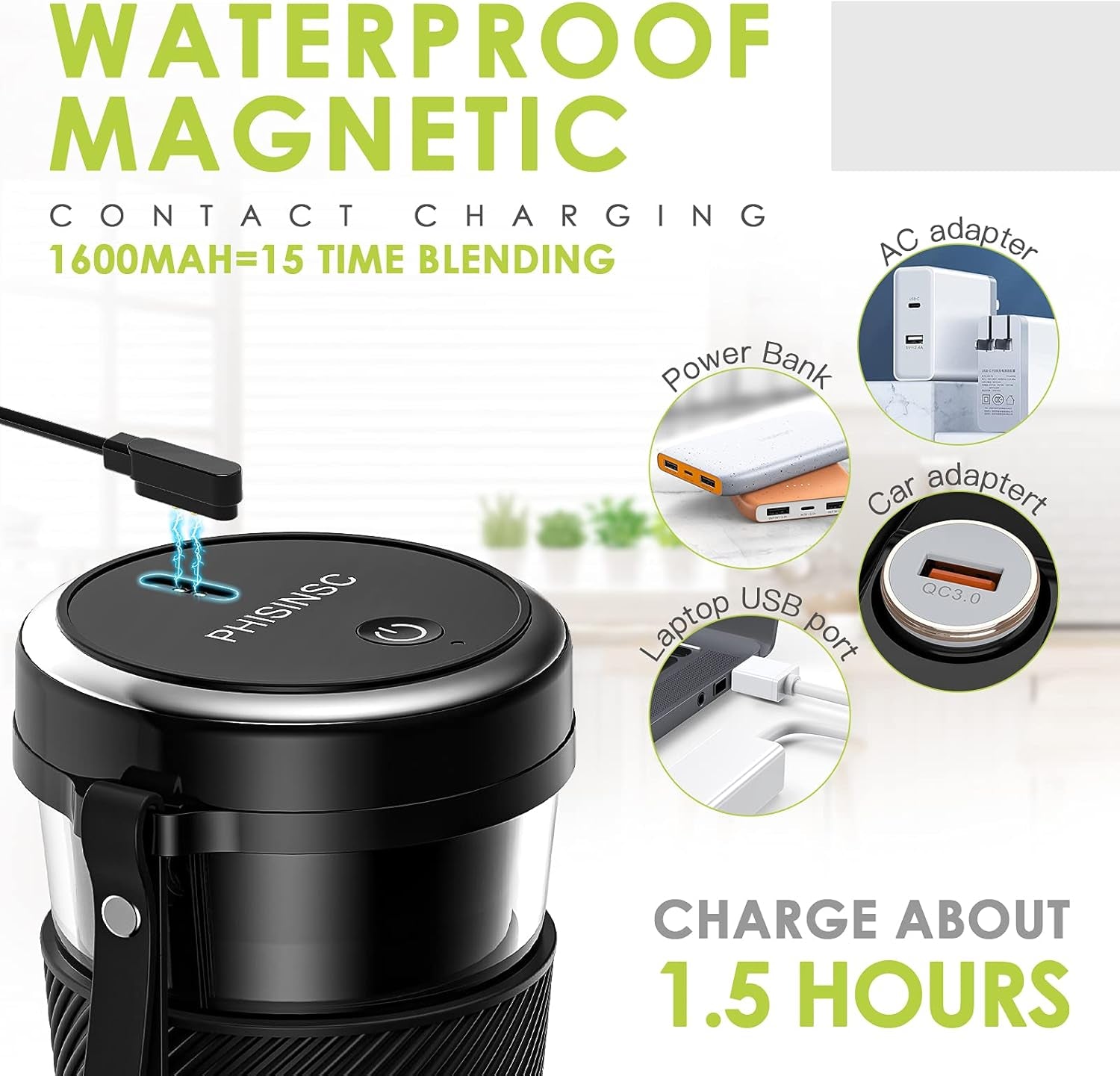 Portable Blender,  Personal Size Blender for Smoothies, Juice and Shakes, 12Oz USB Rechargeable Juice Blender Bottles, 60W Strong Power Travel Mini Blender for Sports, Travel, Outdoors