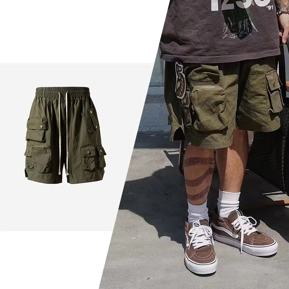 Hip Hop Y2K Streetwear Cargo Shorts Multi Pockets Tactical Fashion Man Shorts Techwear Harajuku 2023 Summer Casual Short Pants