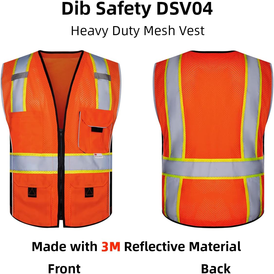 Reflective Vest Orange Mesh, High Visibility Vest with Pockets and Zipper, ANSI Class 2 Heavy Duty, Made with 3M Reflective Tape 2XL