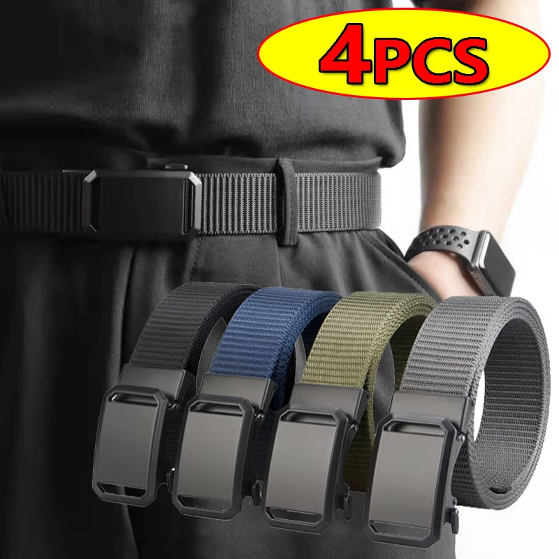 Tactical Waist Belt for Mens Canvas Automatic Buckle Belt Man Durable Casual Outdoor Hunting Adventures Training Pants Belt Golf