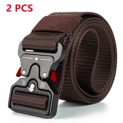 2PC Adjustable Unisex Canvas Nylon Tactical Belt with Plastic Buckle for Women & Men Casual Jeans Pants