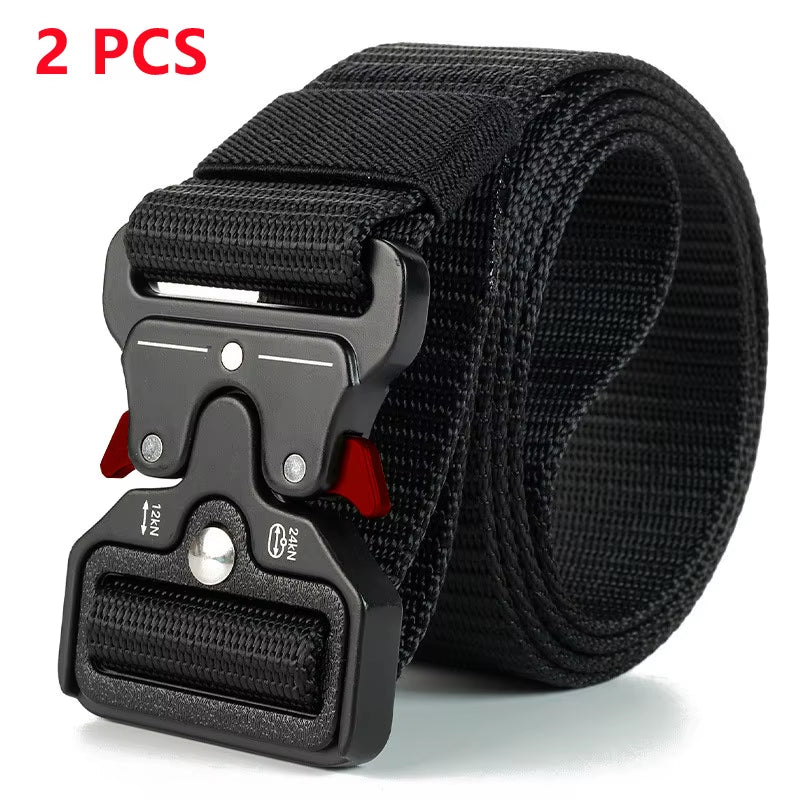 2PC Adjustable Unisex Canvas Nylon Tactical Belt with Plastic Buckle for Women & Men Casual Jeans Pants