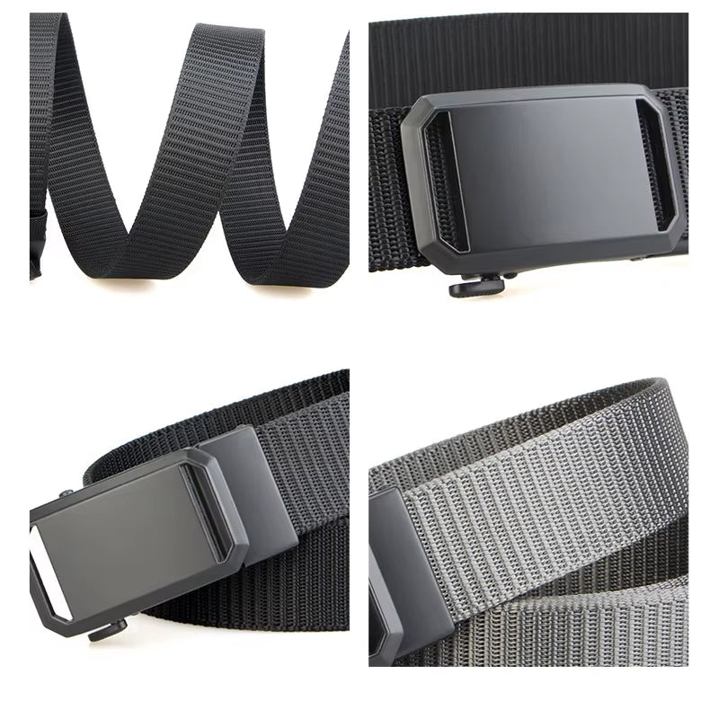 Tactical Waist Belt for Mens Canvas Automatic Buckle Belt Man Durable Casual Outdoor Hunting Adventures Training Pants Belt Golf
