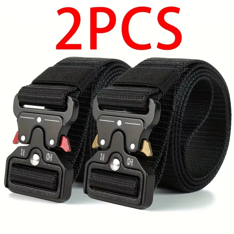 2PC Adjustable Unisex Canvas Nylon Tactical Belt with Plastic Buckle for Women & Men Casual Jeans Pants