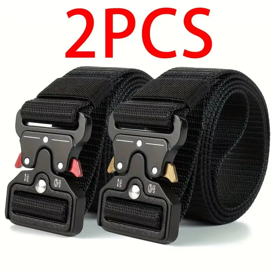 2PC Adjustable Unisex Canvas Nylon Tactical Belt with Plastic Buckle for Women & Men Casual Jeans Pants