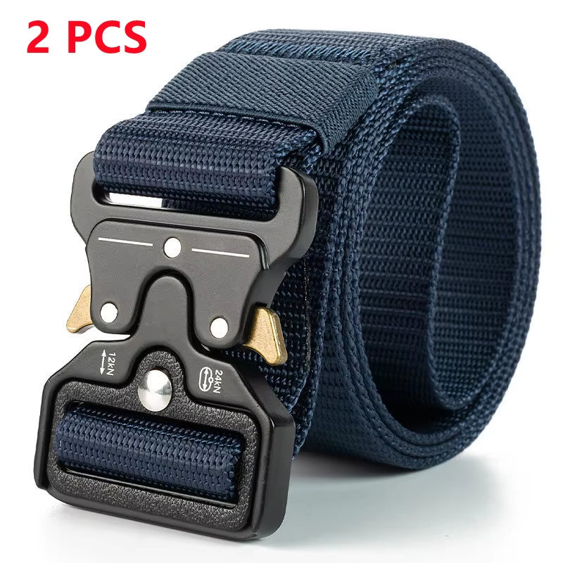 2PC Adjustable Unisex Canvas Nylon Tactical Belt with Plastic Buckle for Women & Men Casual Jeans Pants