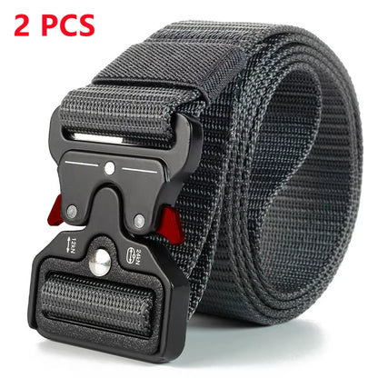 2PC Adjustable Unisex Canvas Nylon Tactical Belt with Plastic Buckle for Women & Men Casual Jeans Pants