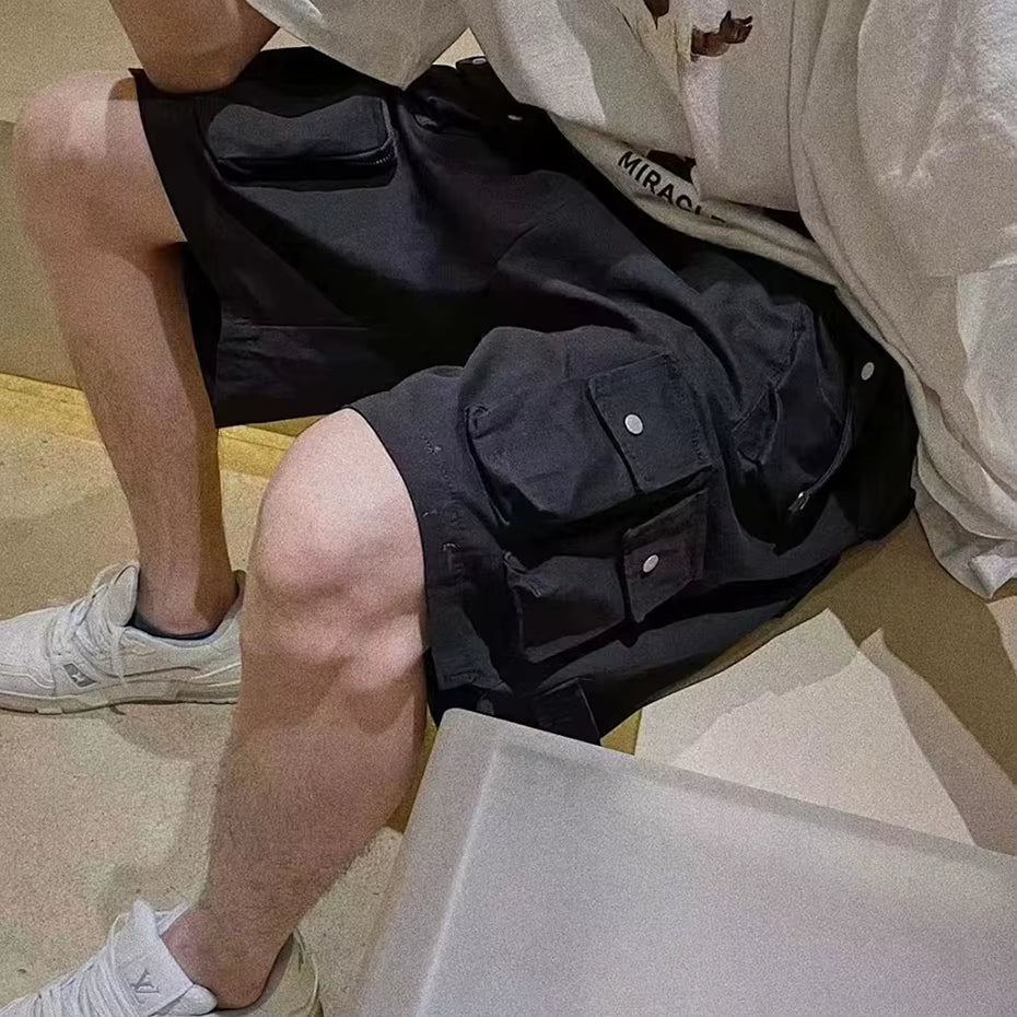 Hip Hop Y2K Streetwear Cargo Shorts Multi Pockets Tactical Fashion Man Shorts Techwear Harajuku 2023 Summer Casual Short Pants