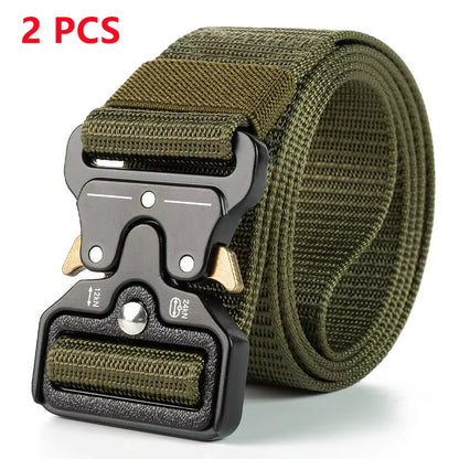 2PC Adjustable Unisex Canvas Nylon Tactical Belt with Plastic Buckle for Women & Men Casual Jeans Pants