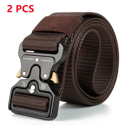 2PC Adjustable Unisex Canvas Nylon Tactical Belt with Plastic Buckle for Women & Men Casual Jeans Pants