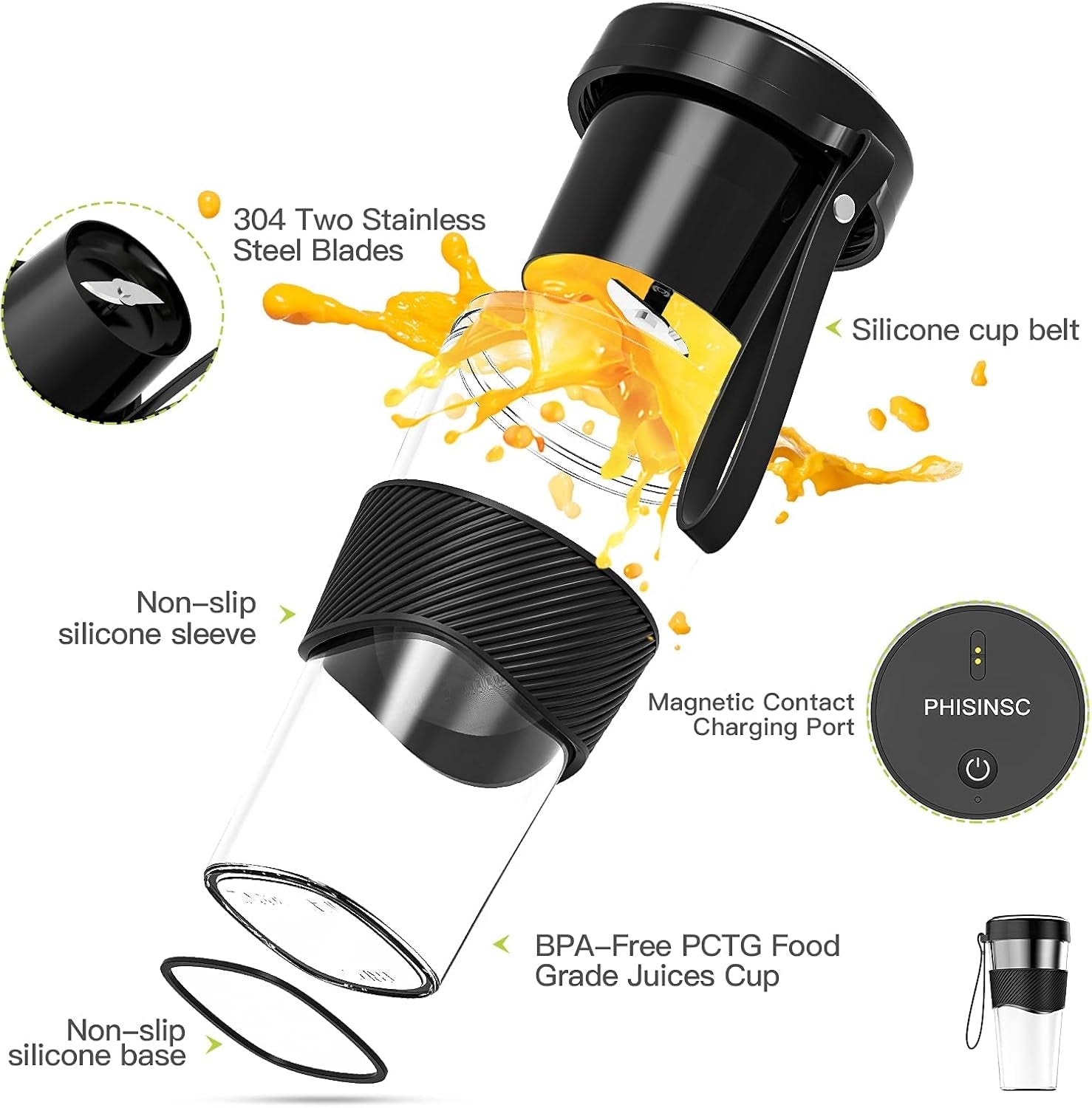 Portable Blender,  Personal Size Blender for Smoothies, Juice and Shakes, 12Oz USB Rechargeable Juice Blender Bottles, 60W Strong Power Travel Mini Blender for Sports, Travel, Outdoors