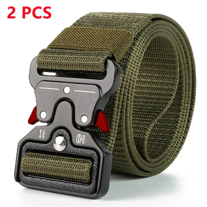 2PC Adjustable Unisex Canvas Nylon Tactical Belt with Plastic Buckle for Women & Men Casual Jeans Pants