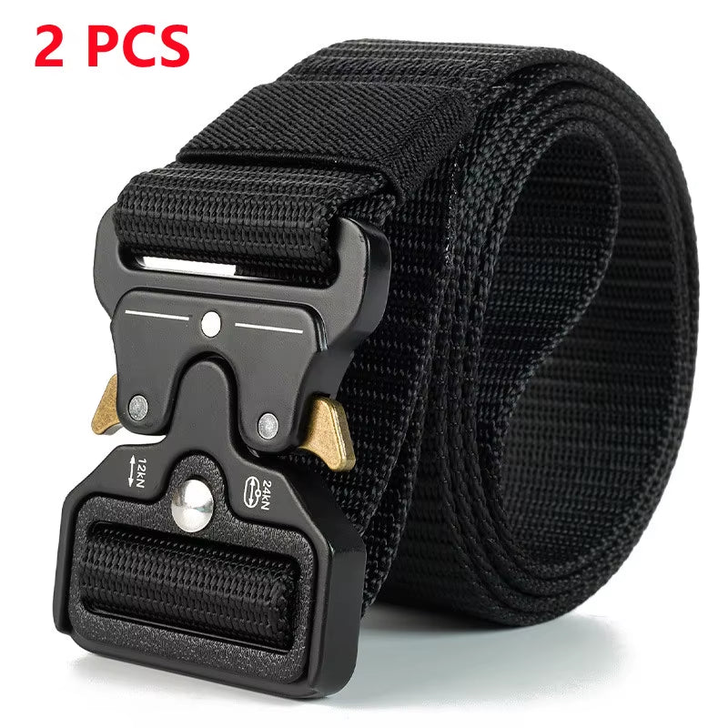 2PC Adjustable Unisex Canvas Nylon Tactical Belt with Plastic Buckle for Women & Men Casual Jeans Pants