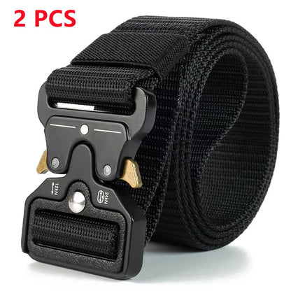 2PC Adjustable Unisex Canvas Nylon Tactical Belt with Plastic Buckle for Women & Men Casual Jeans Pants
