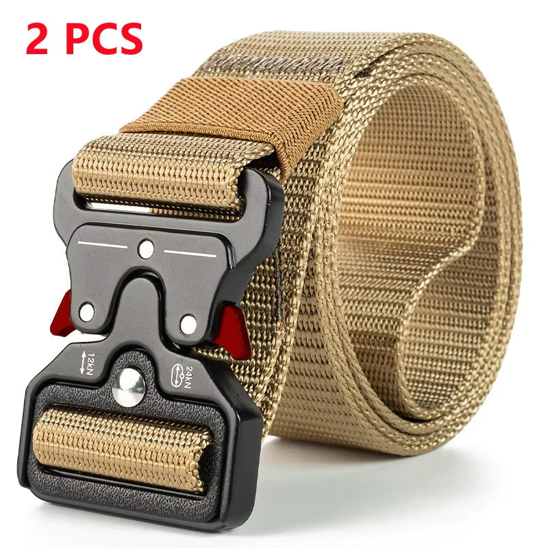 2PC Adjustable Unisex Canvas Nylon Tactical Belt with Plastic Buckle for Women & Men Casual Jeans Pants