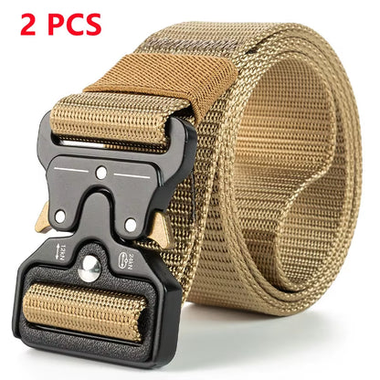 2PC Adjustable Unisex Canvas Nylon Tactical Belt with Plastic Buckle for Women & Men Casual Jeans Pants